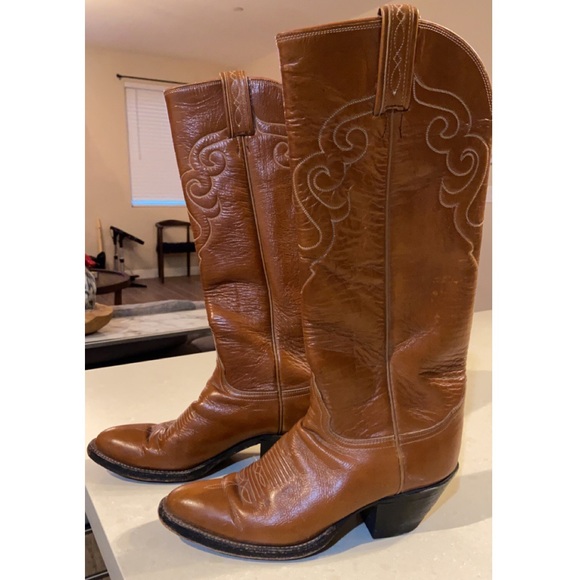 Tony Lama Shoes - Vintage Tony Lama Leather Cognac Cowboy Boots